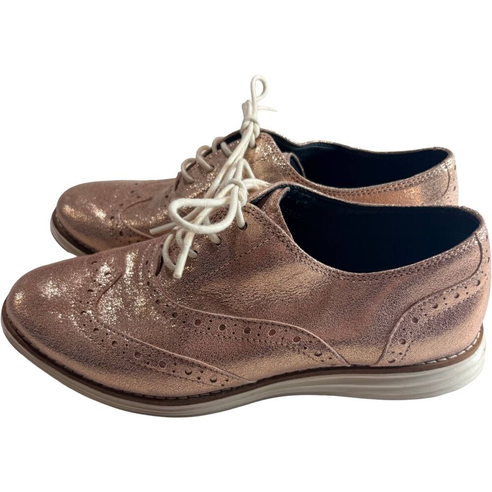 Cole Haan OriginalGrand Wingtip Oxford Womens 7.5B Rose Gold Metallic Leather - Picture 8 of 10